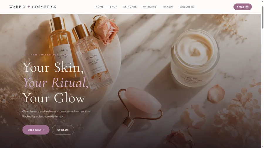 Warpix Cosmetics template — beauty storefront